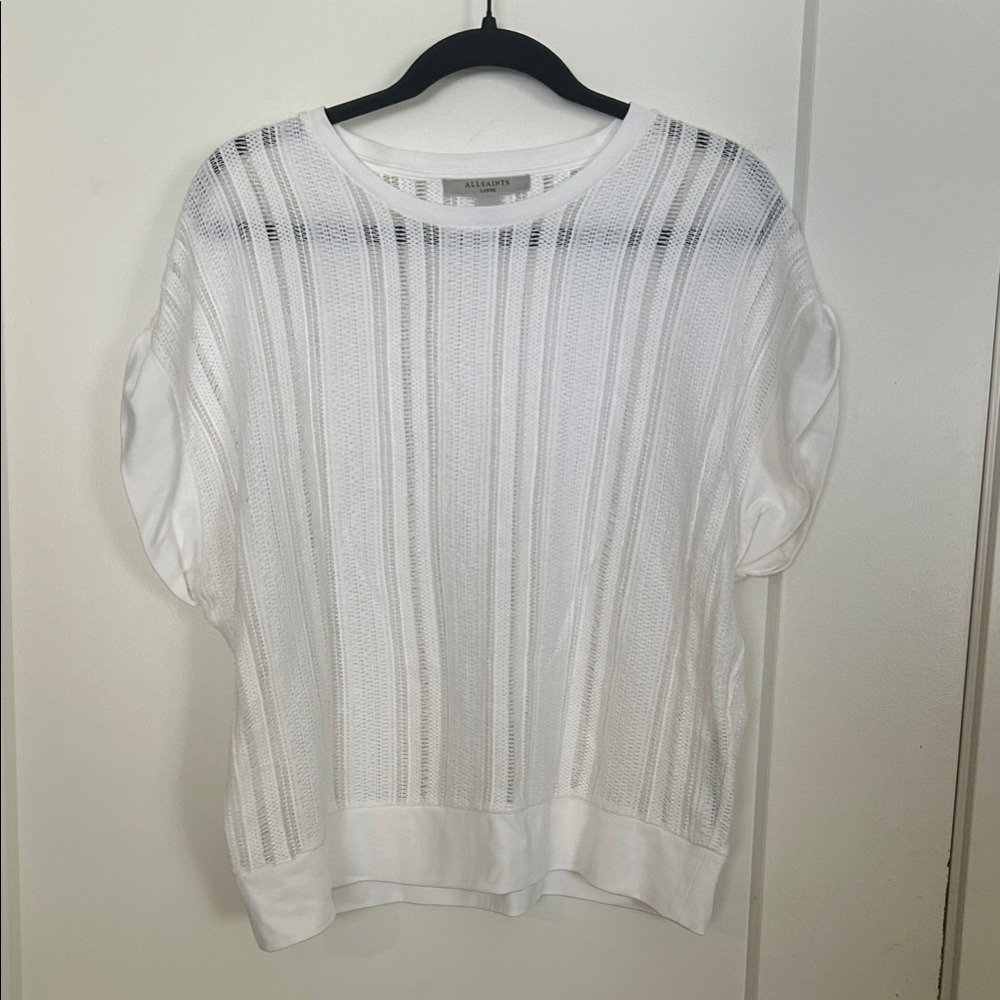 All Saints White Open-Weave Short Sleeve Sweater